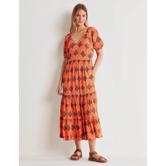 Boden Dresses & Skirts - Boden Tiered Midi Dress Red Short Sleeves Boho Women’s 6
